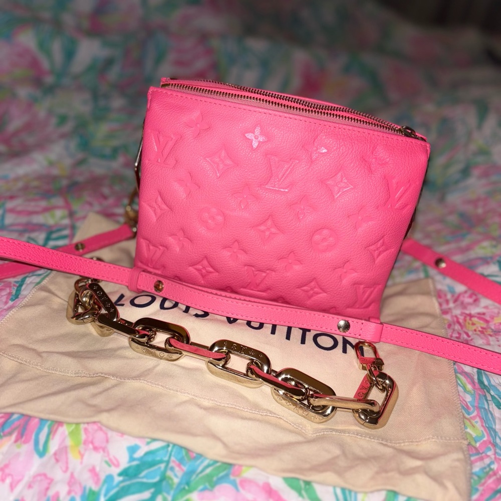 Louis Vuitton Calfskin Monogram Coussin BB in vibrant Rose Fluo
